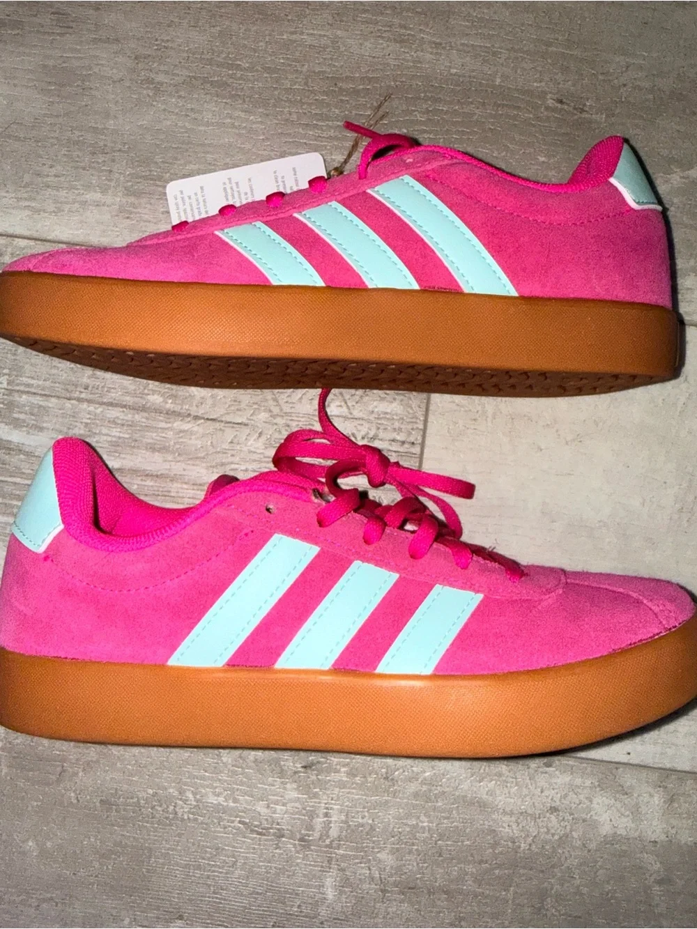 Adidas VL Court 3.0 Kids Size 4 Shock Pink Aqua Gum Sneakers NWT